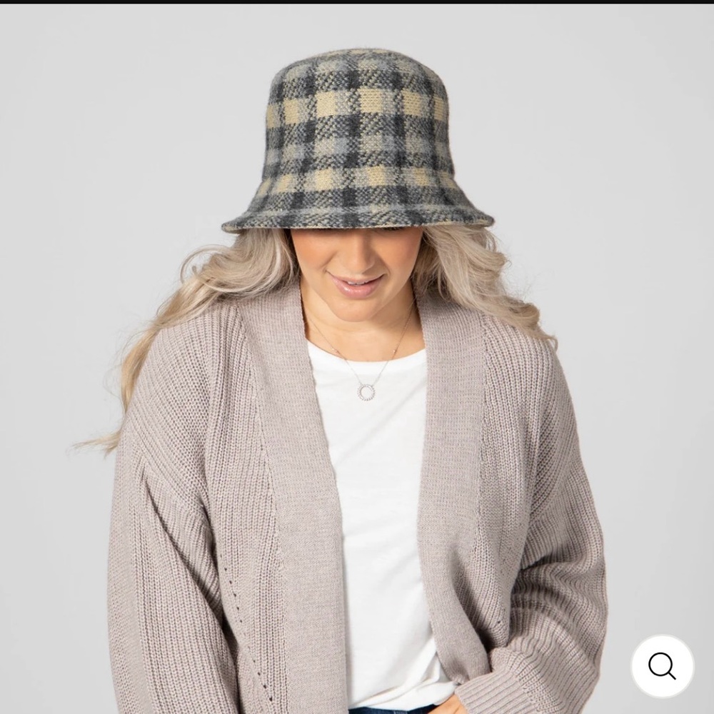 San Diego Hat Company Wool Bucket Hat Plaid Grey and Yellow - Picture 7 of 8